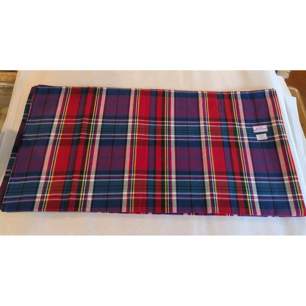100% Cotton Plaid Handloom TABLECLOTH By Primitive Artisans Inc 60x60"‎ Square